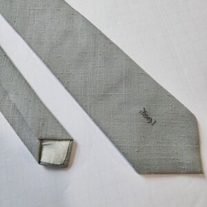 Yves Saint Laurent Tie Mens One Size Burgundy Gray Stripe Logo Neckwear